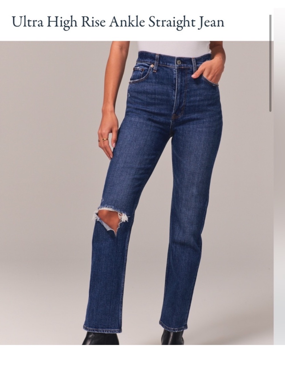 Abercrombie & Fitch Ankle straight ultra high rise jeans in medium destroy -